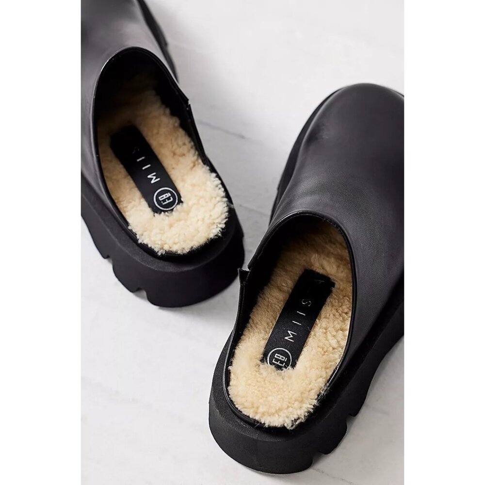 NEW Miista Lohana Black Sherpa Mules Women's EU 38 US 8